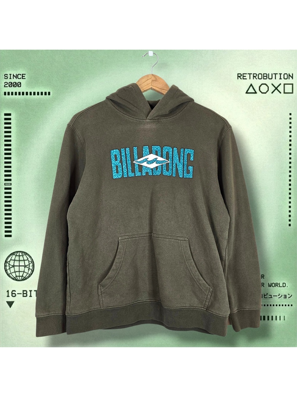 Y2K Billabong Surf Hoodie Sweatshirt Green Size M